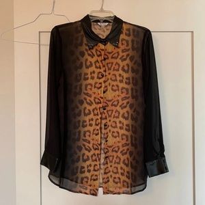 Buffalo Leopard Blouse with Leather Details